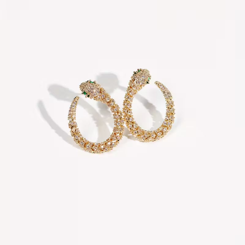 Serpent Gold necklace & earring set with red gemstone