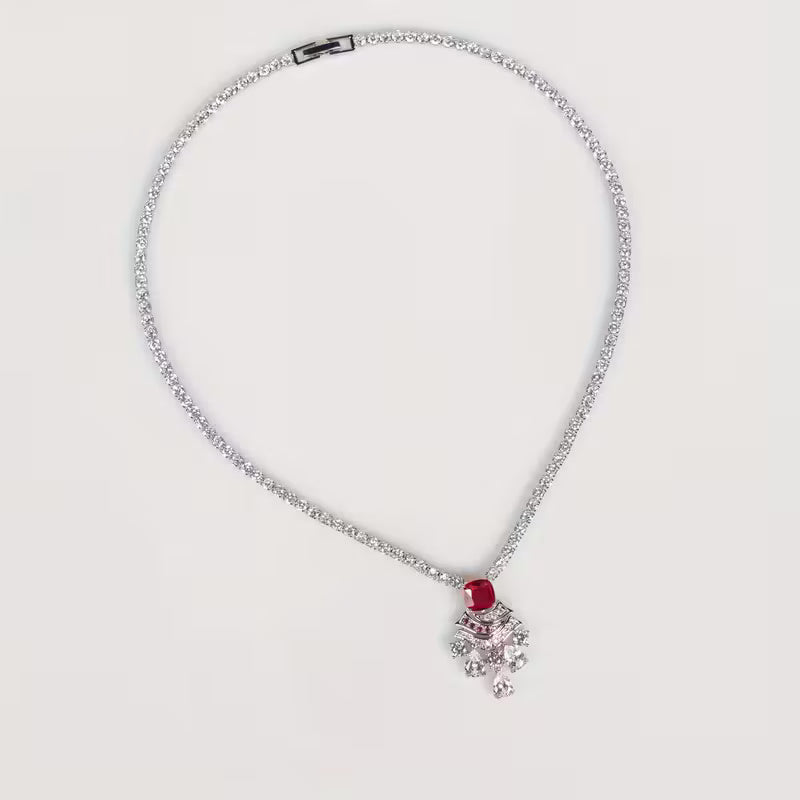 Necklace and earrings “Crimson Elegance” with ruby red accents